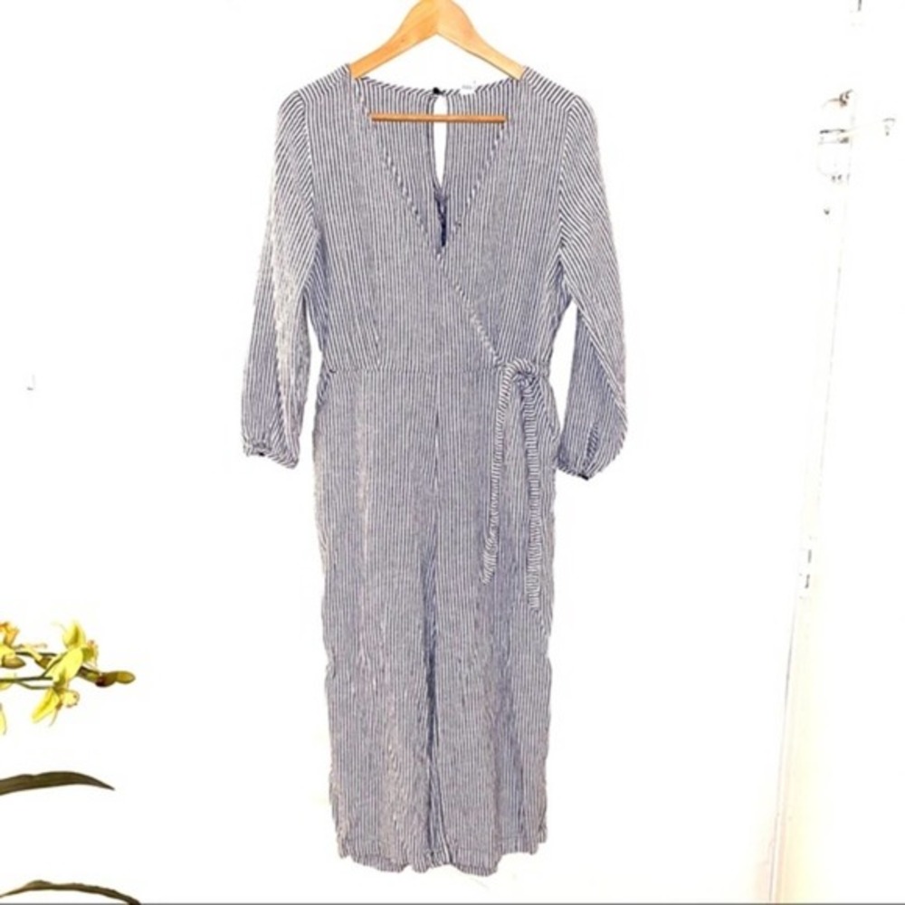 Old Navy Striped Jumpsuit long sleeve wrap front M
